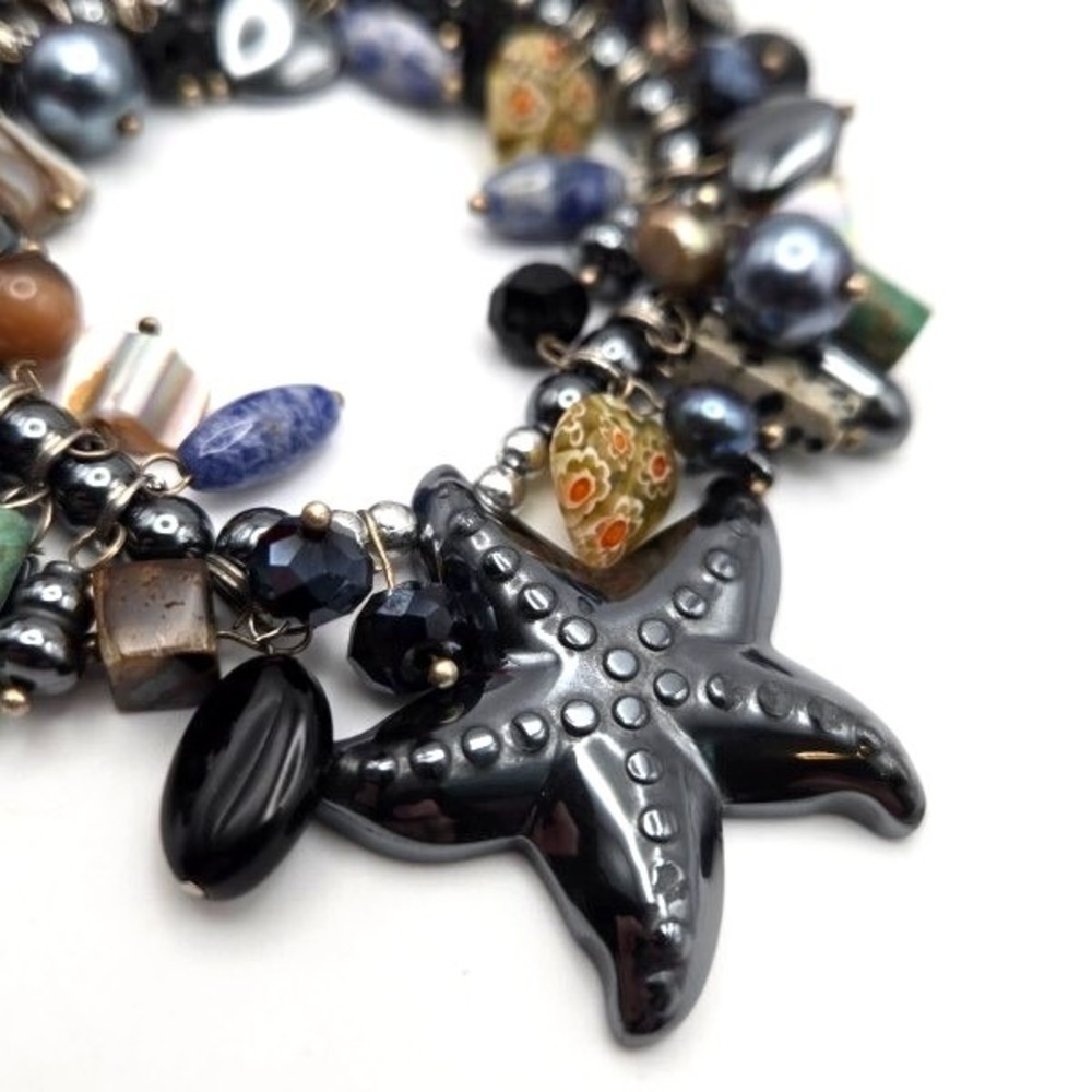 Handmade Stretch Bracelet Turquoise Pearl Shell Jasper Sodalite Millefiori Glass
